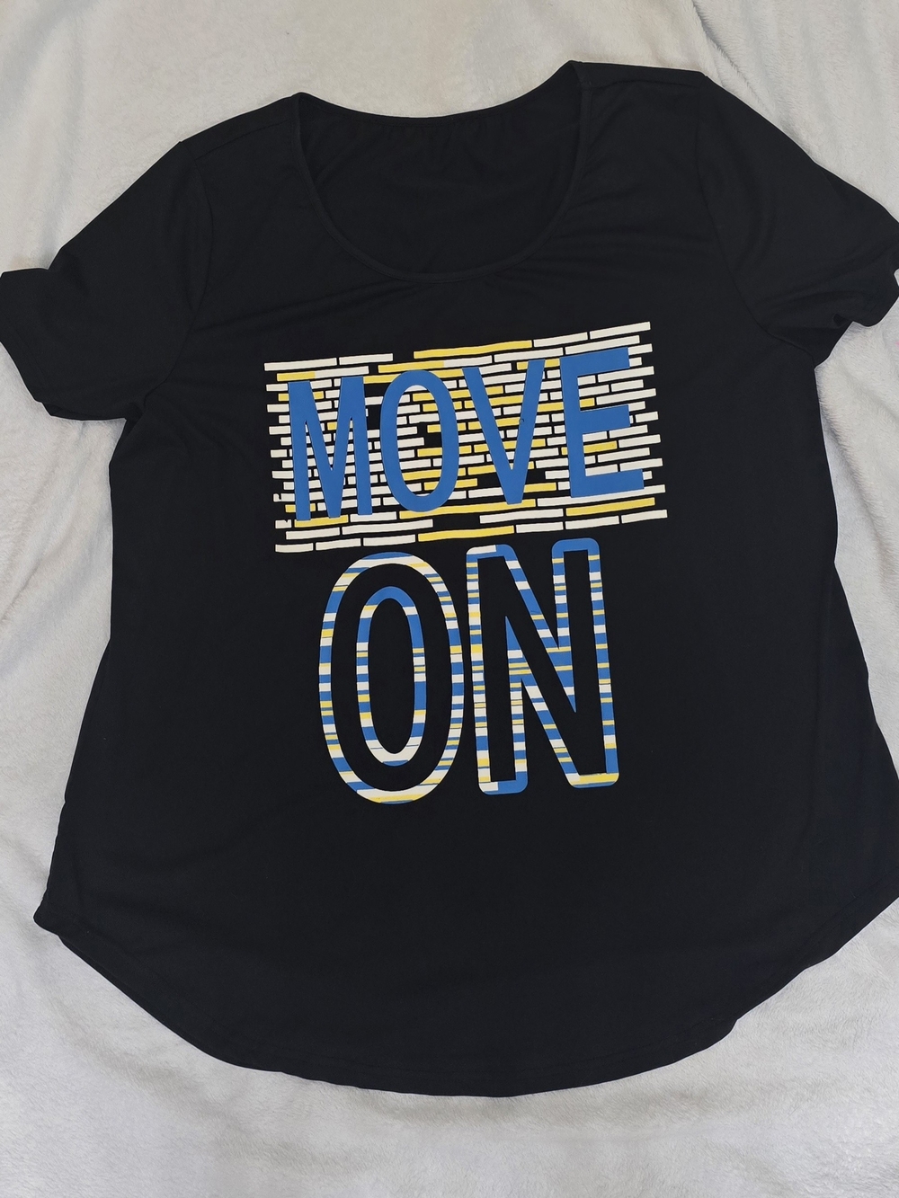 SHEIN Black Short Sleeve Graphic Tee with Blue and Yellow Lettering